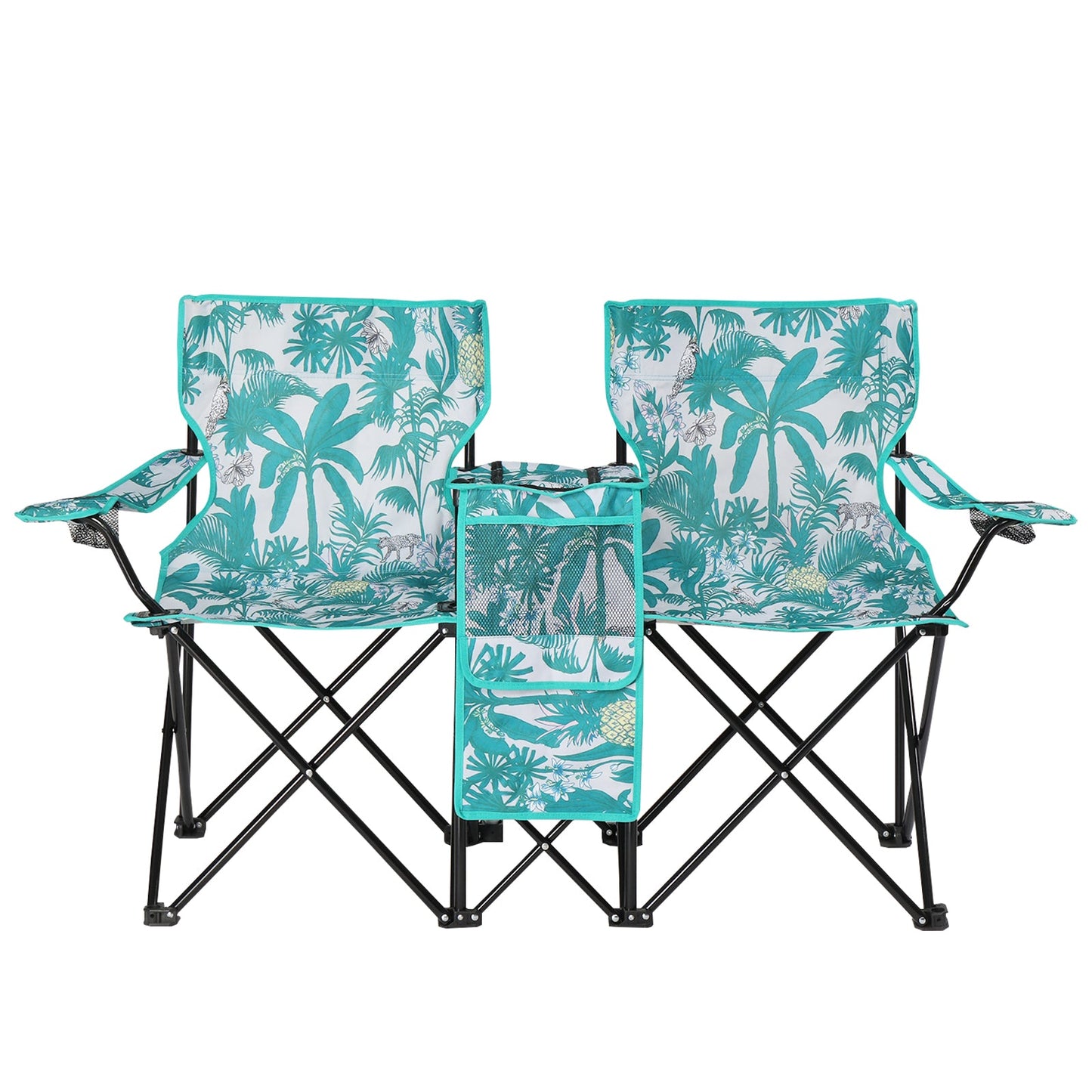 Folding Double Camp Chair with Removable Umbrella – Cup Holders, Cooler Bag & Carry Bag for Beach & Outdoors