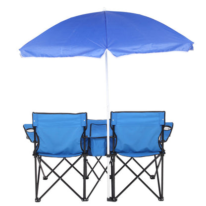 Folding 2-Seat Beach & Fishing Chair with Removable Sun Umbrella