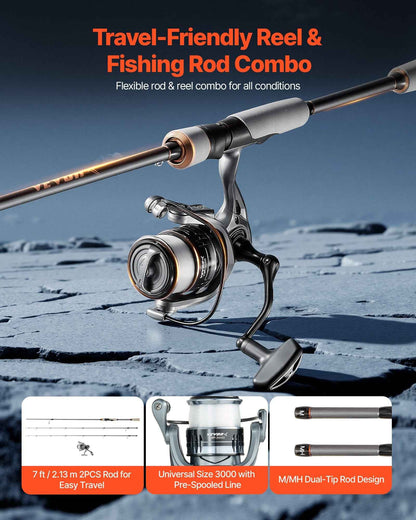 IM7 Carbon Fiber Spinning Rod & Reel Combo – 7 ft, 7+1 BB, EVA Handle