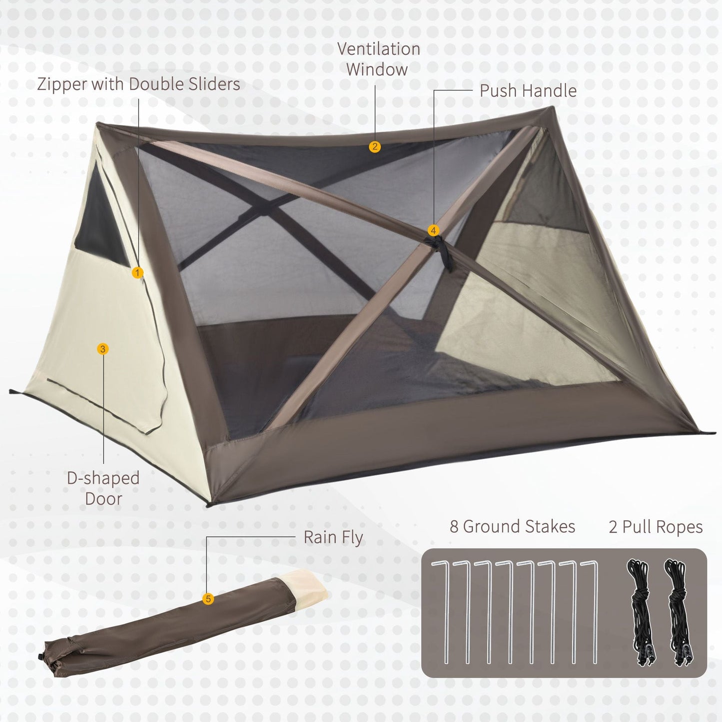 2-3 Person Pop-Up Camping Tent – Waterproof, Mesh Windows, Rainfly Included