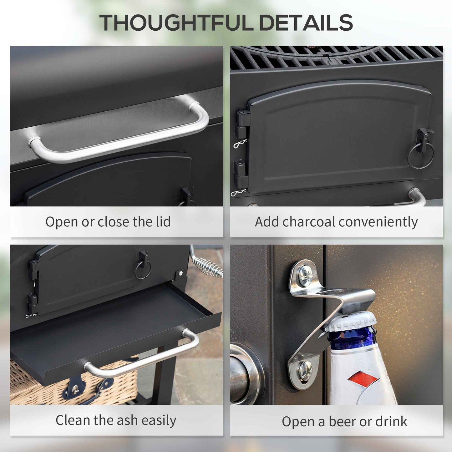 Charcoal BBQ Grill | 371 Sq In with Adjustable Height, Folding Shelves & Thermometer