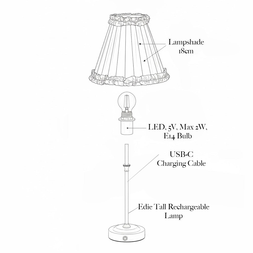 Edie Rechargeable Lamp with Red Frilled Shade (18cm)