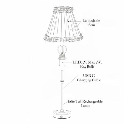 Edie Rechargeable Lamp with Red Frilled Shade (18cm)