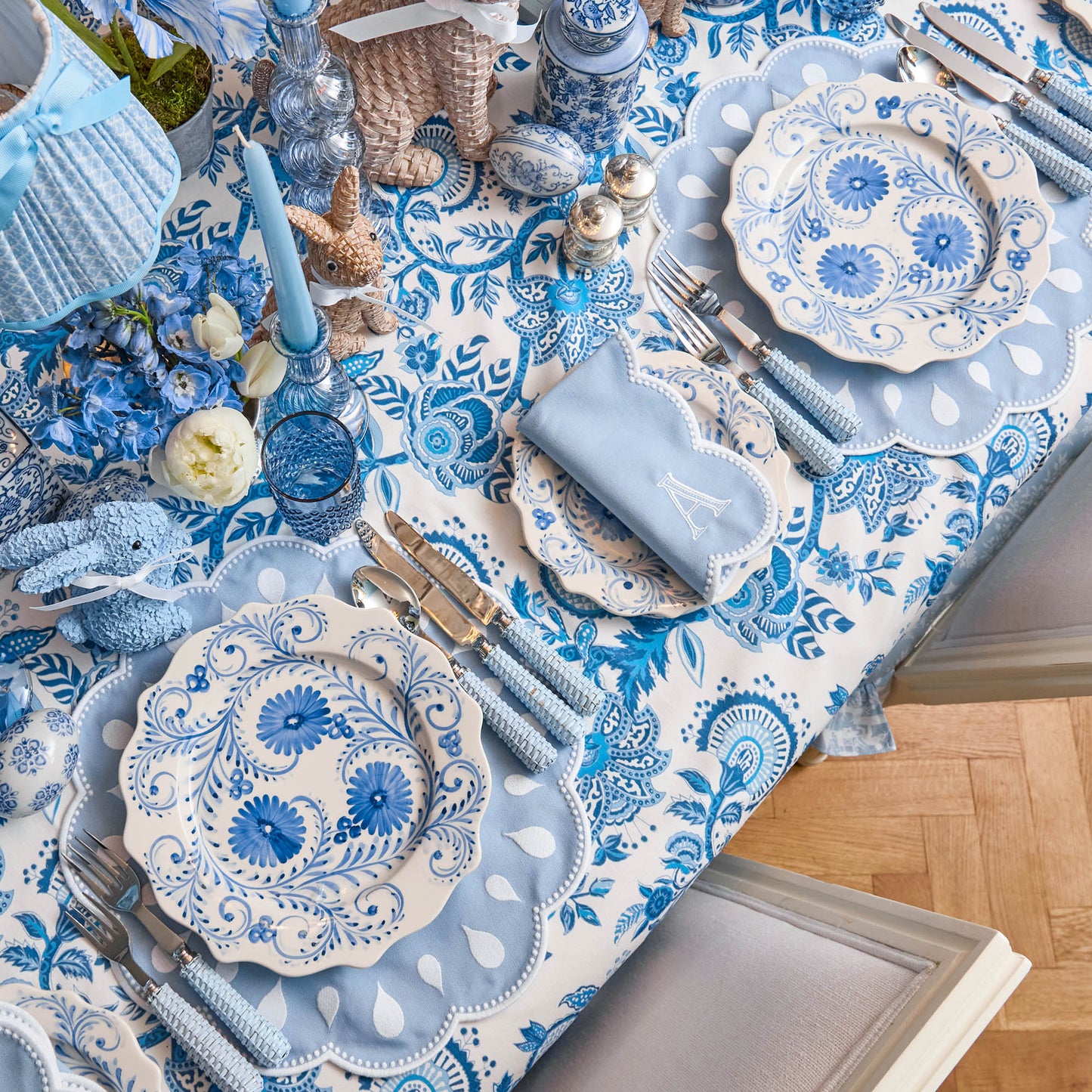Blue Flowers Dinner & Starter Plates (Set of 8)