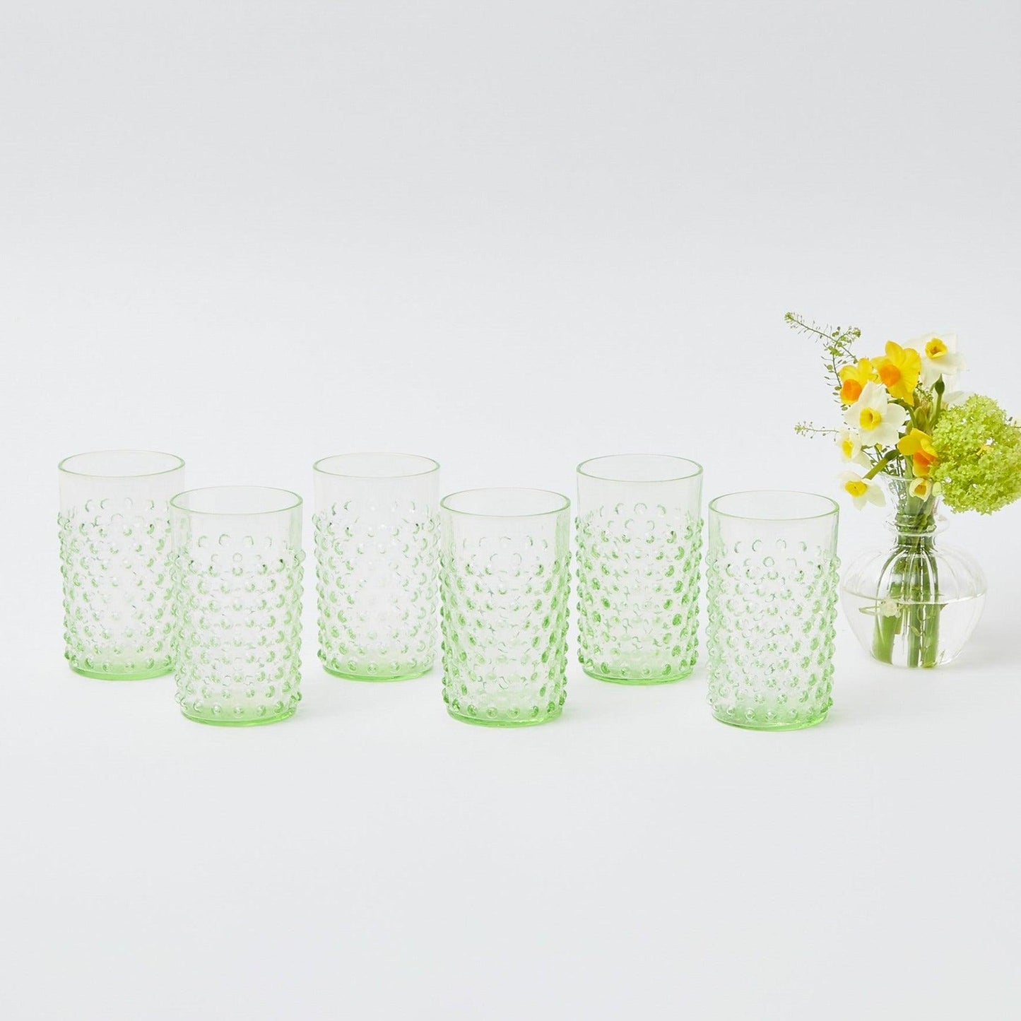 Emerald Hobnail Glasses (Set of 6)