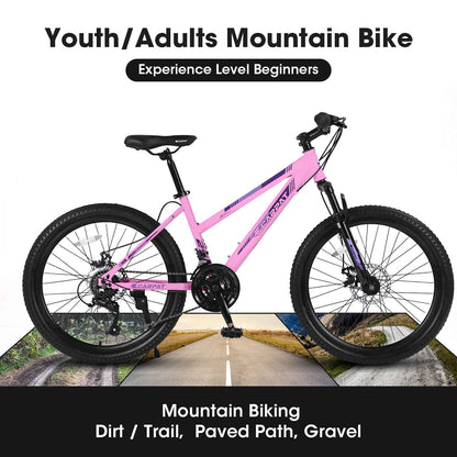 26" Girls & Women's Mountain Bike | Shimano 21-Speed, Dual Disc Brakes & 100mm Suspension