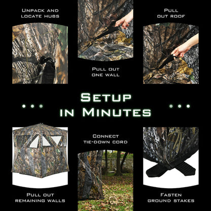 3-Person Pop-Up Ground Hunting Blind – Detachable Mesh Windows, Camo