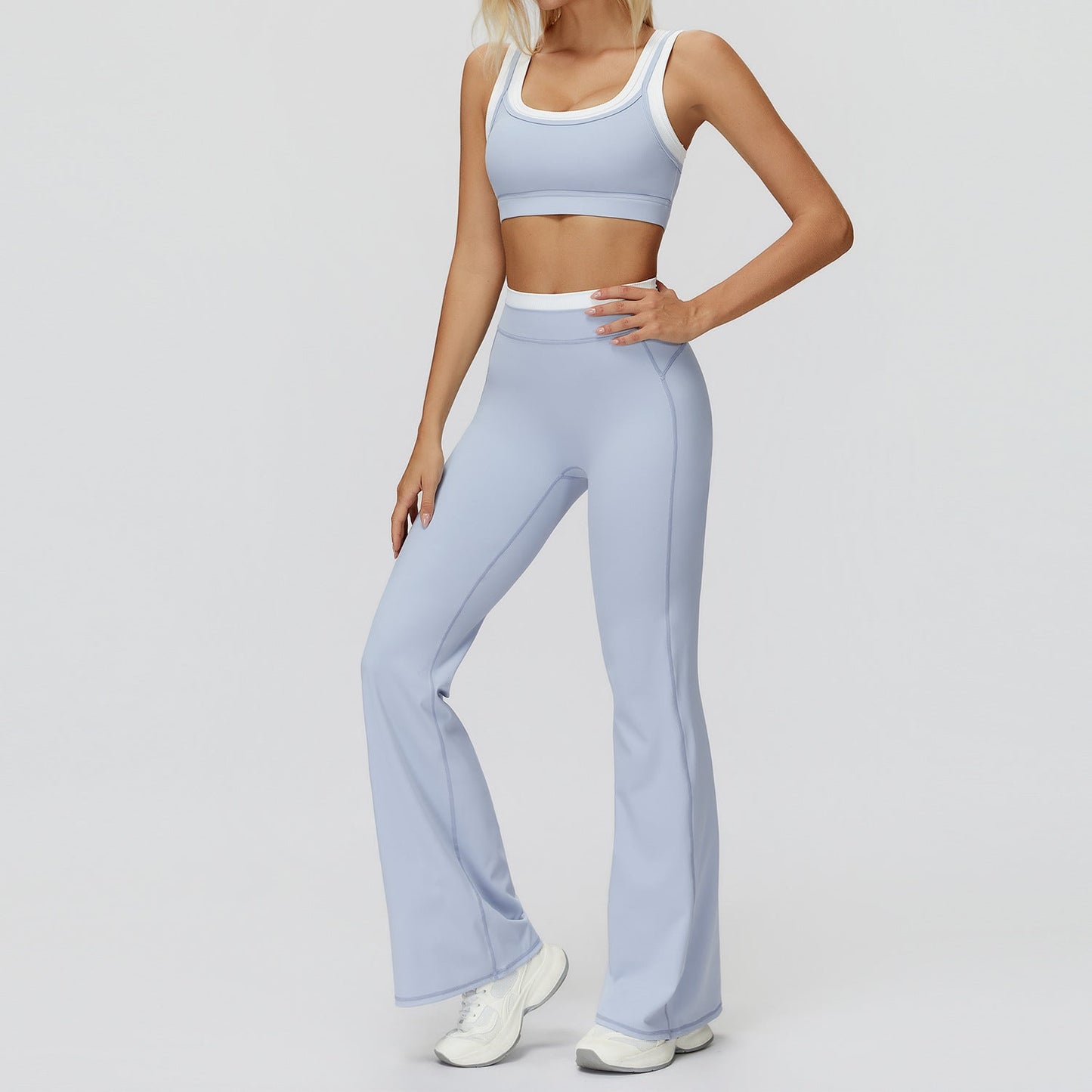 Women's Contrast Sports Bra & Leggings or Wide-Leg Flared Pants Set – Active Workout Set