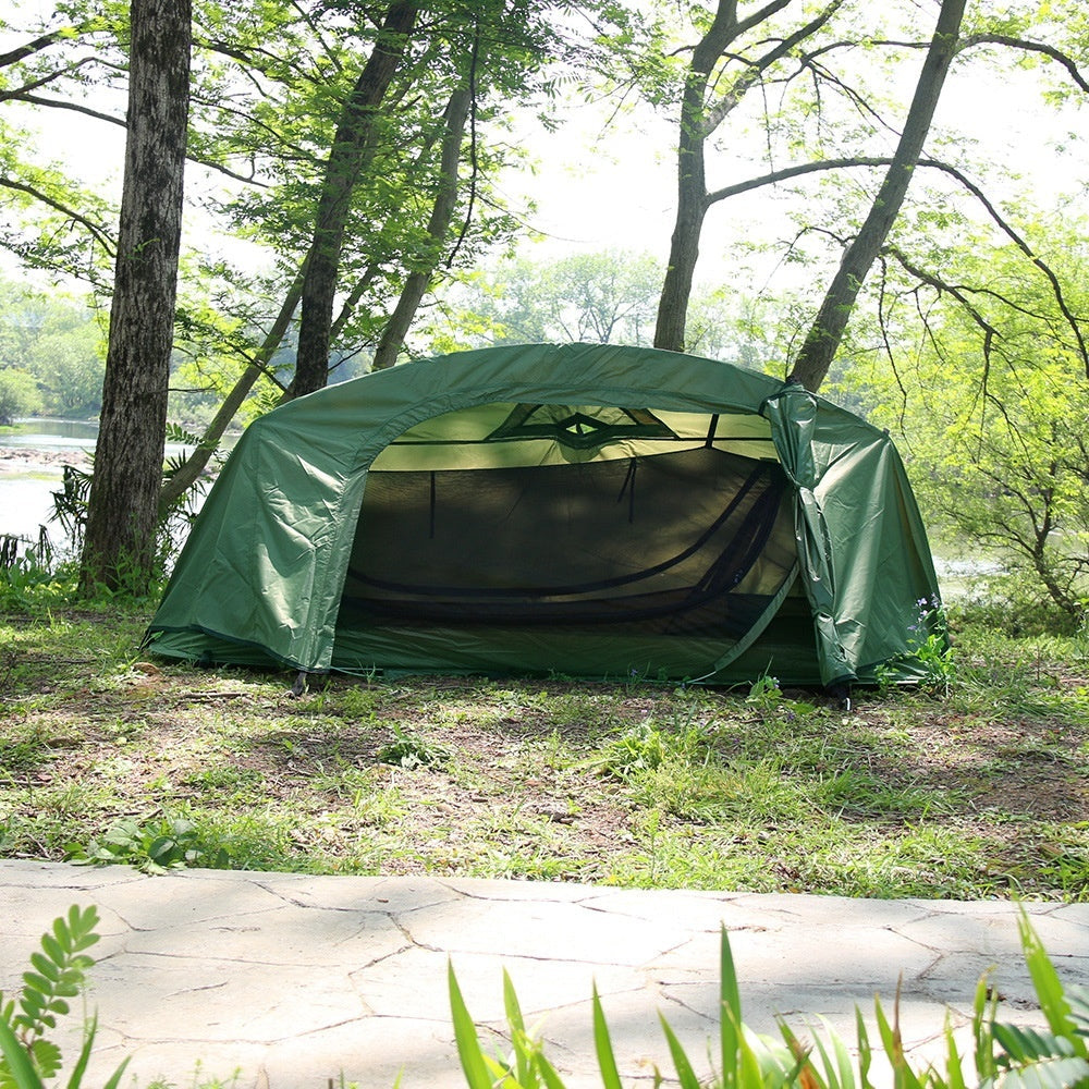 Single-Person Tactical Boat-Style Camping Tent – Waterproof Foldable Hiking Tent | Coffee & Olive Green