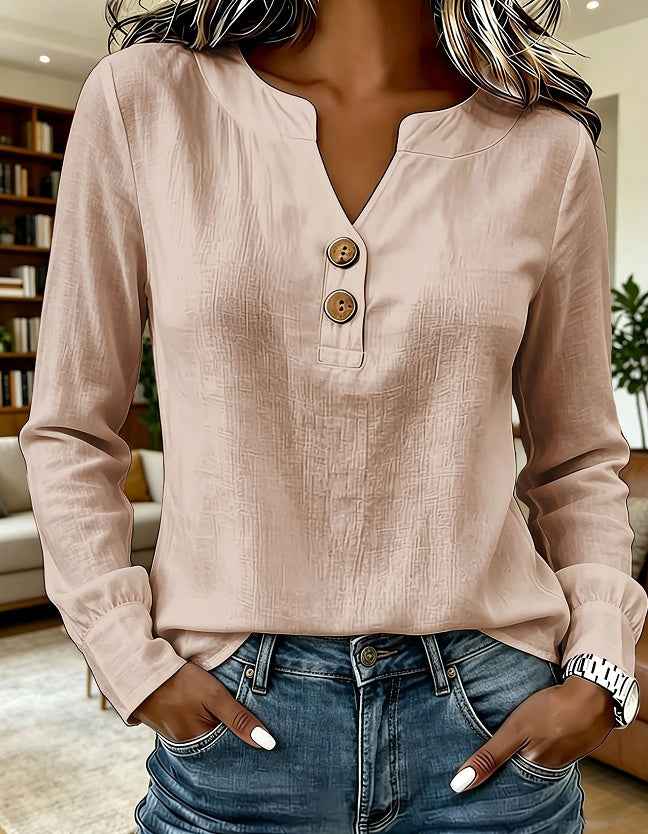 Women's V-Neck Button-Down Blouse – Casual Everyday Top