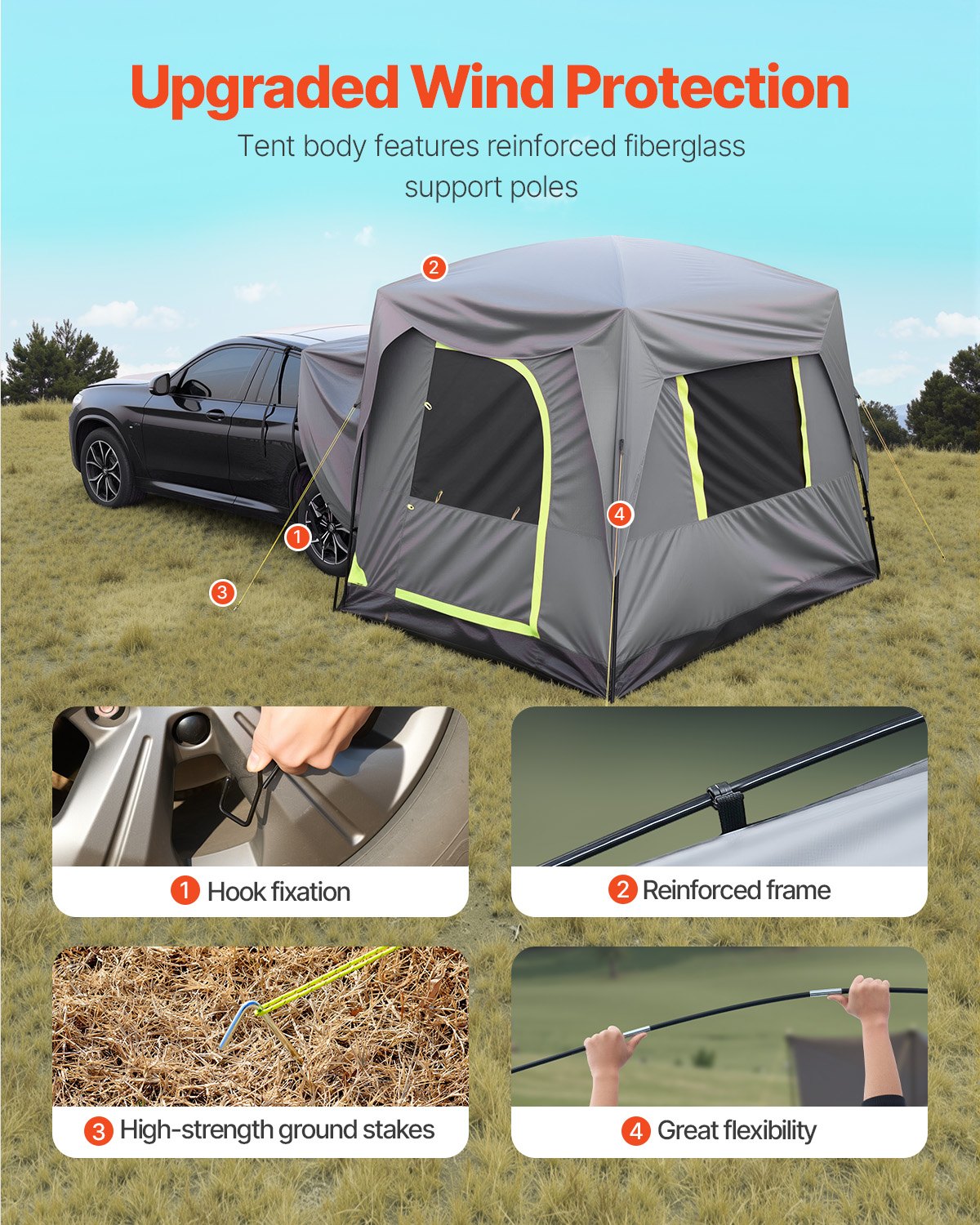 SUV Tailgate Camping Tent with Movie Screen – 10×8 ft Waterproof PU2000mm Double-Layer Tent for 5–8 People