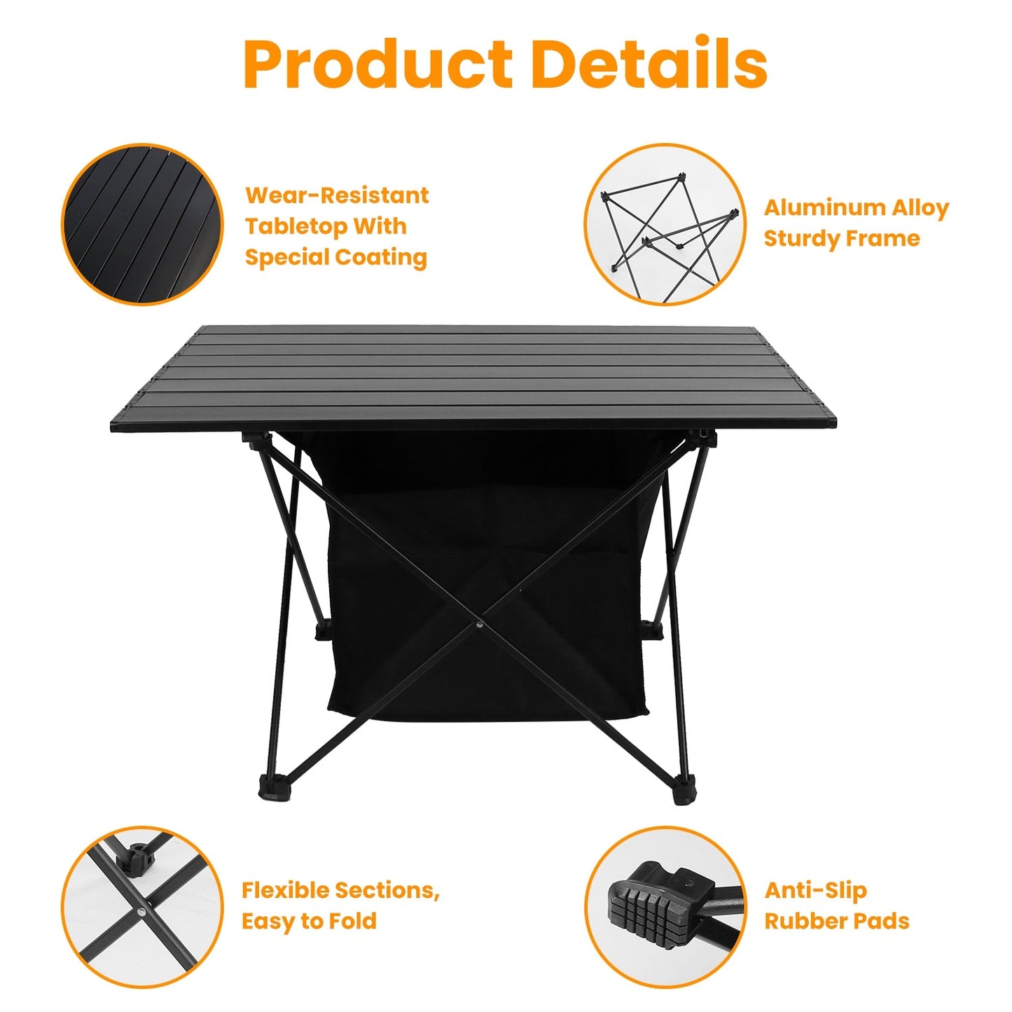 Roll-Up Aluminum Camping Table with Storage Basket & Carry Bag – M & L Sizes