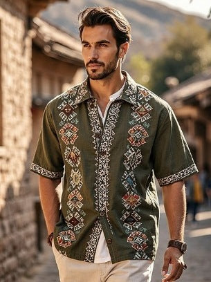 Men's Retro Animal Print Short-Sleeve Shirt