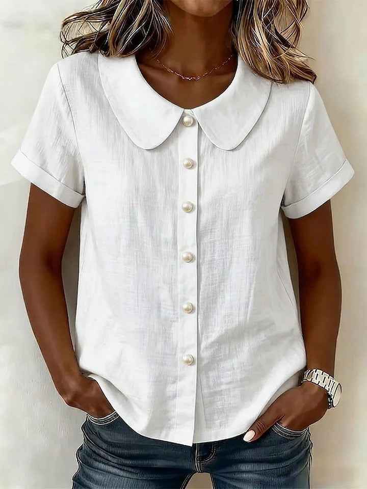 Women's Solid-Color Short-Sleeve Loose Casual Shirt – Lightweight Everyday Top