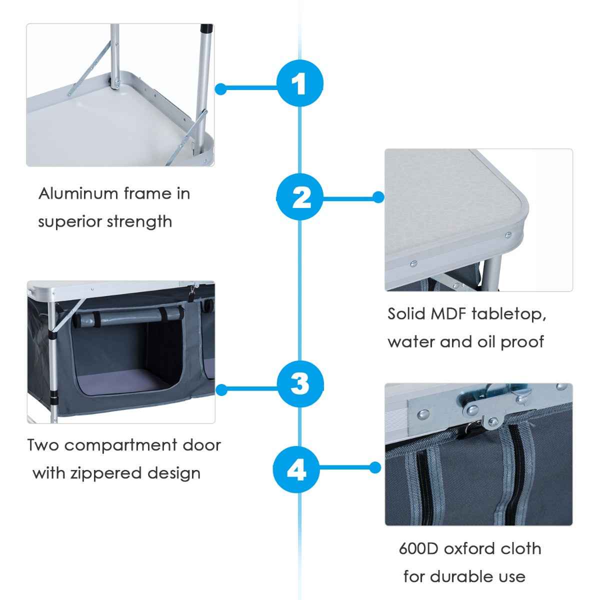 47" Aluminum Folding Camping Table with Storage Organizer | 3-Height Adjustable