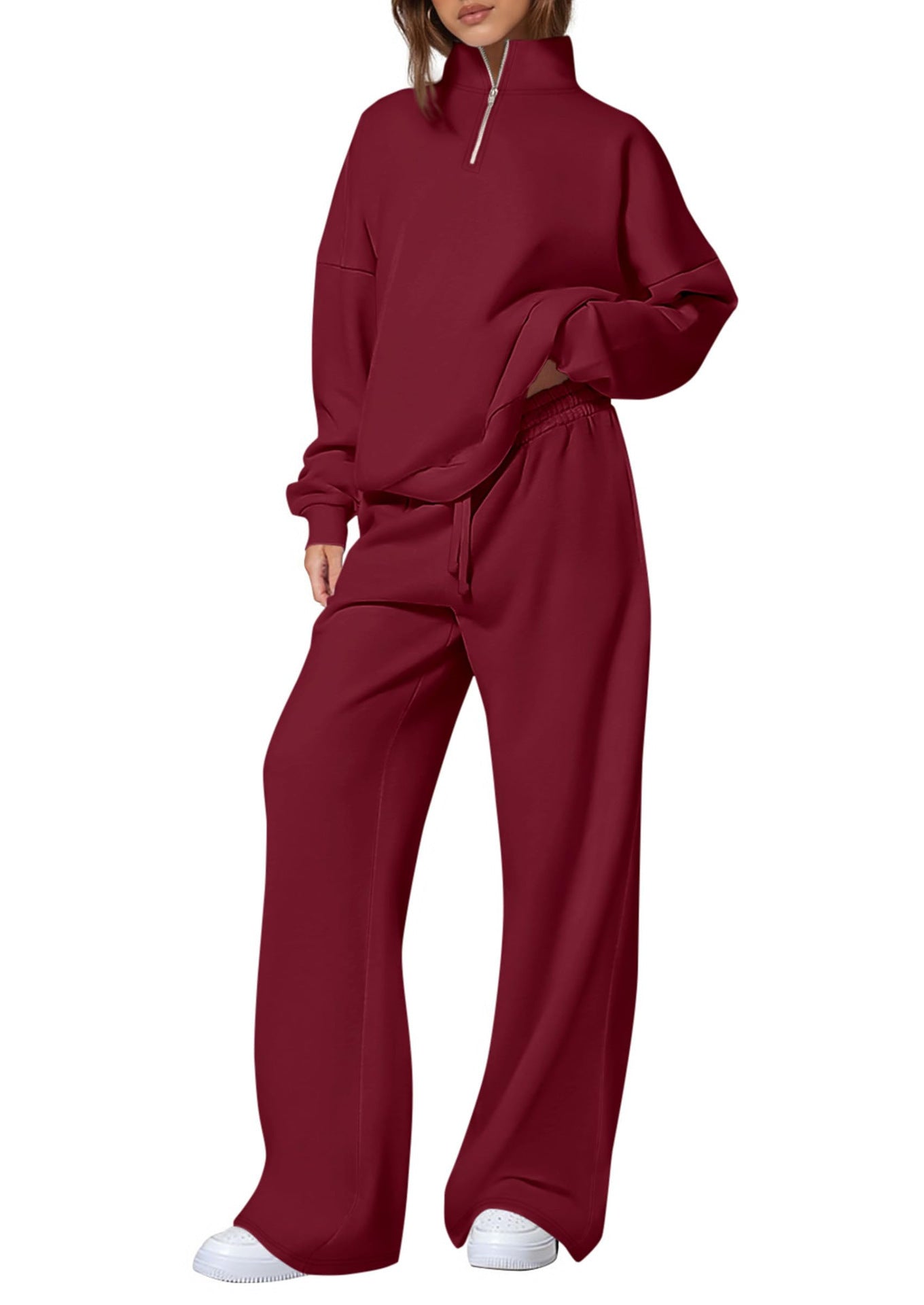 Women's Half-Zip Sweatshirt & Straight-Leg Pants Set – Matching Casual Loungewear