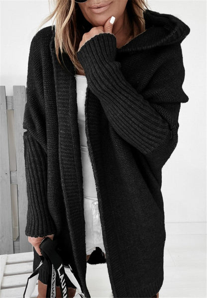 Women's Oversized Bat-Sleeve Hooded Cardigan Sweater – Cozy Casual Knit