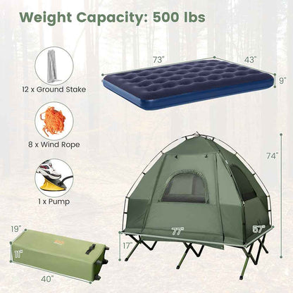 5-in-1 Camping Tent Cot with Air Mattress & Sleeping Bags — 2 Person