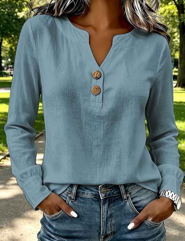 Women's V-Neck Button-Down Blouse – Casual Everyday Top