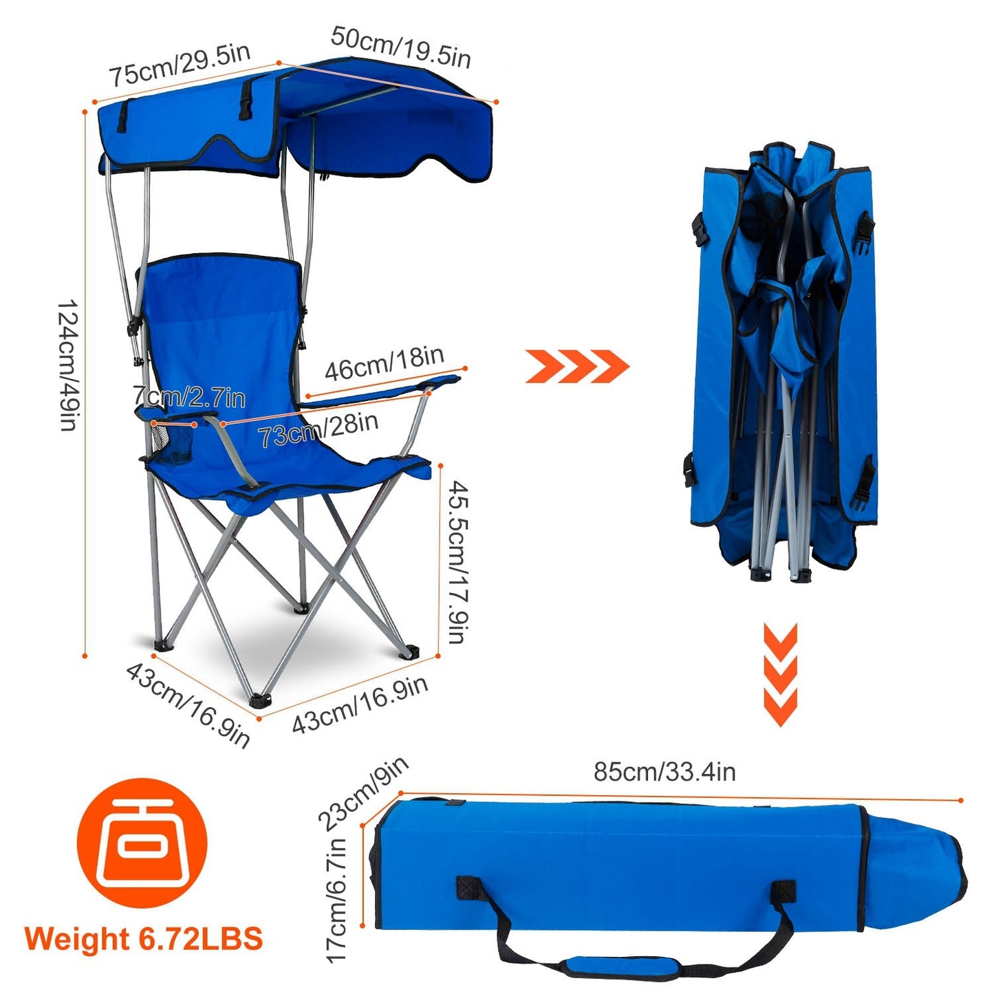Foldable Camping Chair with Canopy & Cup Holder – 330 lb Capacity