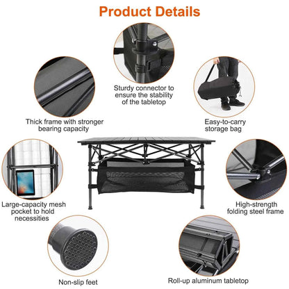 Foldable Camping Table with Mesh Basket & Carry Bag
