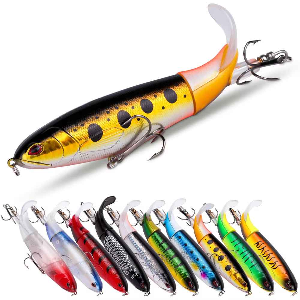 10-Piece Topwater Pencil Lure Set – Swiveling Propeller Tail, 14cm/35g, 10 Colors