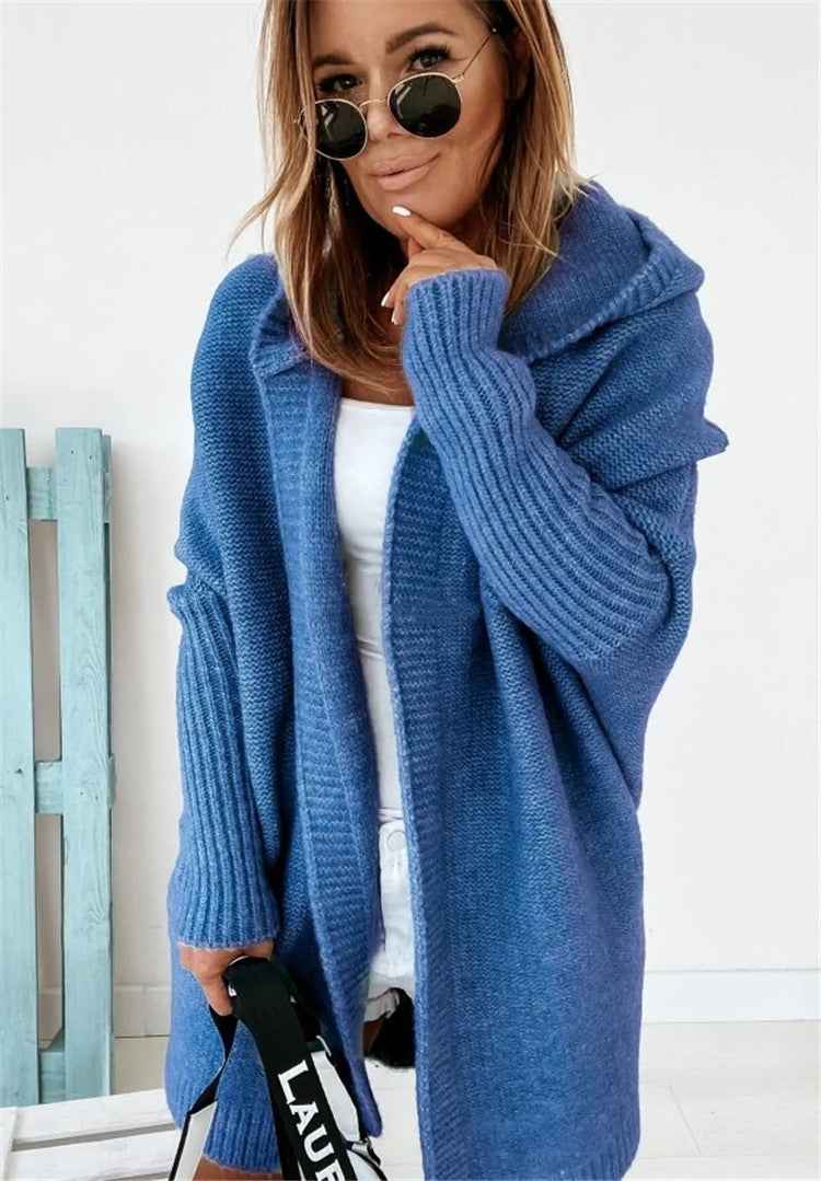 Women's Oversized Bat-Sleeve Hooded Cardigan Sweater – Cozy Casual Knit