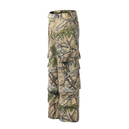 Men's Jungle Camouflage Cotton Cargo Pants – Straight-Leg Outdoor Trousers