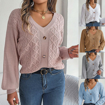 Women's Cable-Knit Puff-Sleeve Pullover Sweater – 4 Colors