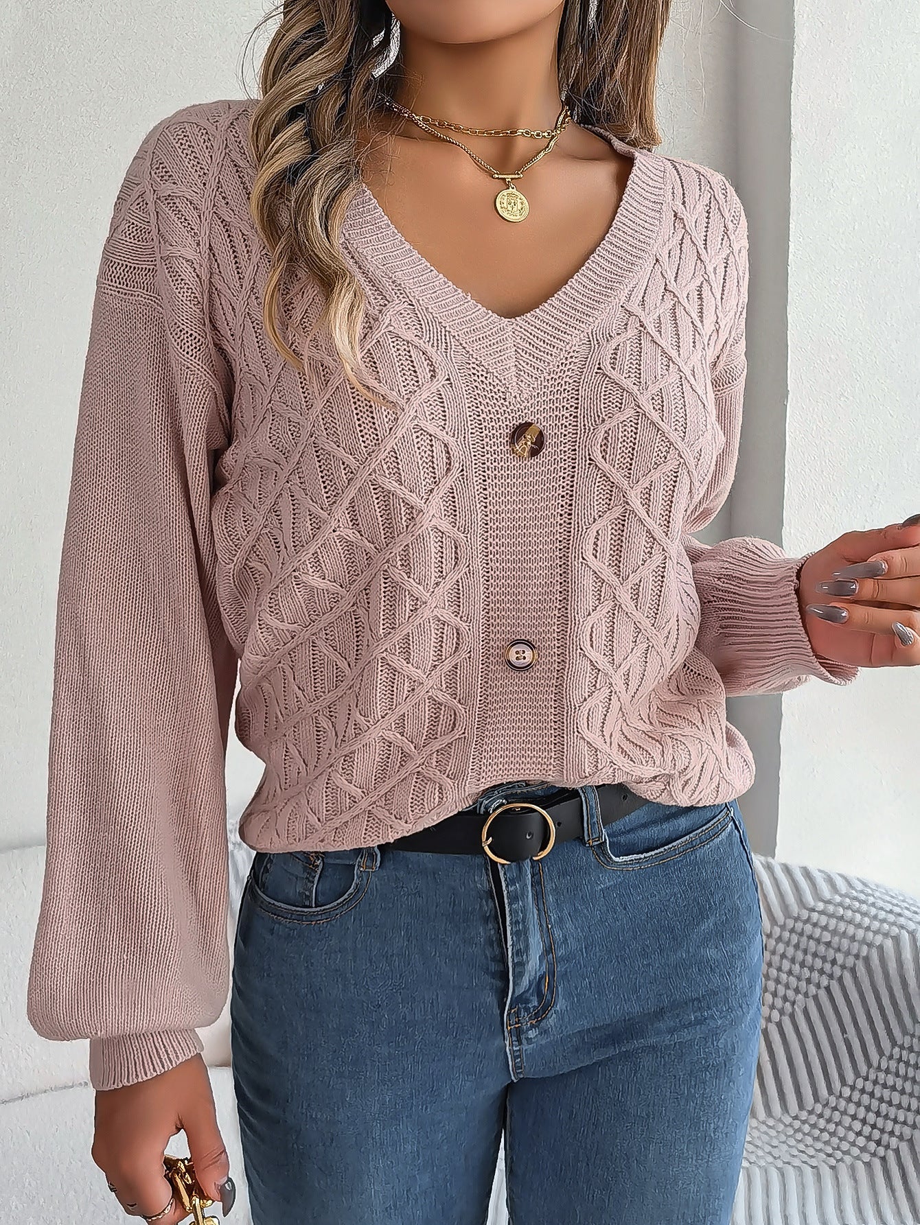 Women's Cable-Knit Puff-Sleeve Pullover Sweater – 4 Colors