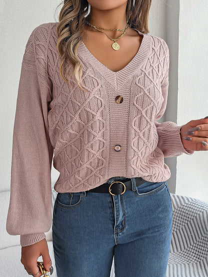 Women's Cable-Knit Puff-Sleeve Pullover Sweater – 4 Colors