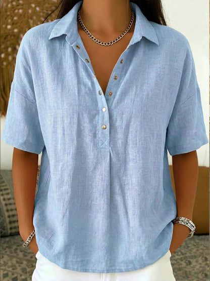 Women's Short-Sleeve Button Pullover Shirt