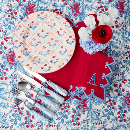 Blue & Red Floral Trellis Dinner Plates (Set of 4)