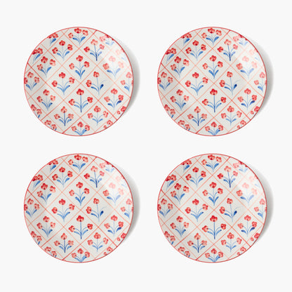 Blue & Red Floral Trellis Dinner Plates (Set of 4)