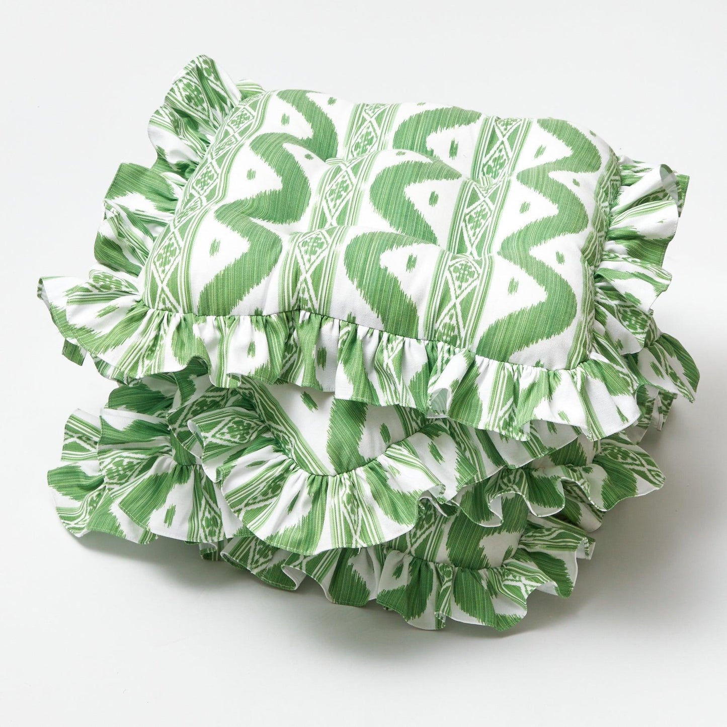 Frilled Green Ikat Seat Pad Cushion