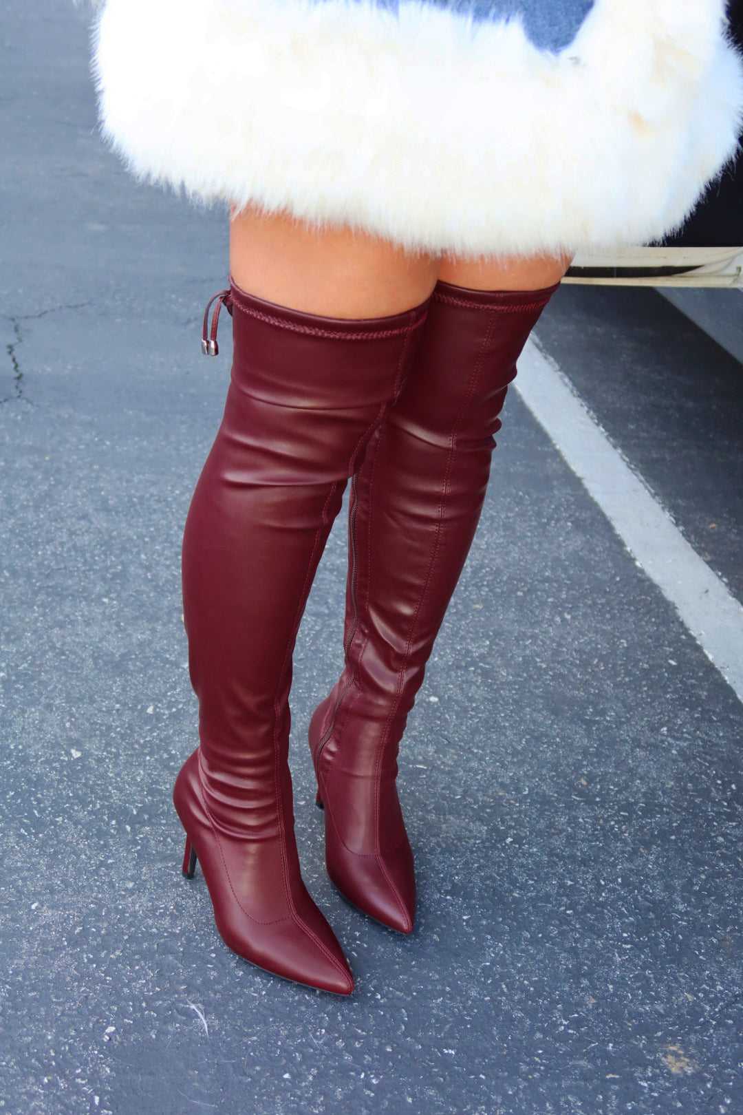 Gigi Over The Knee Heel Boots - Wine PU