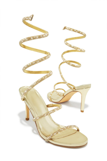 Sushmita Embellished Around The Ankle Coil Heels - Gold