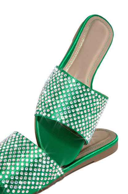 Ula Embellished Slip On Sandals - Green
