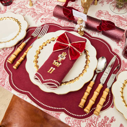 Burgundy Nutcracker Embroidered Linen Napkins (Set of 4)