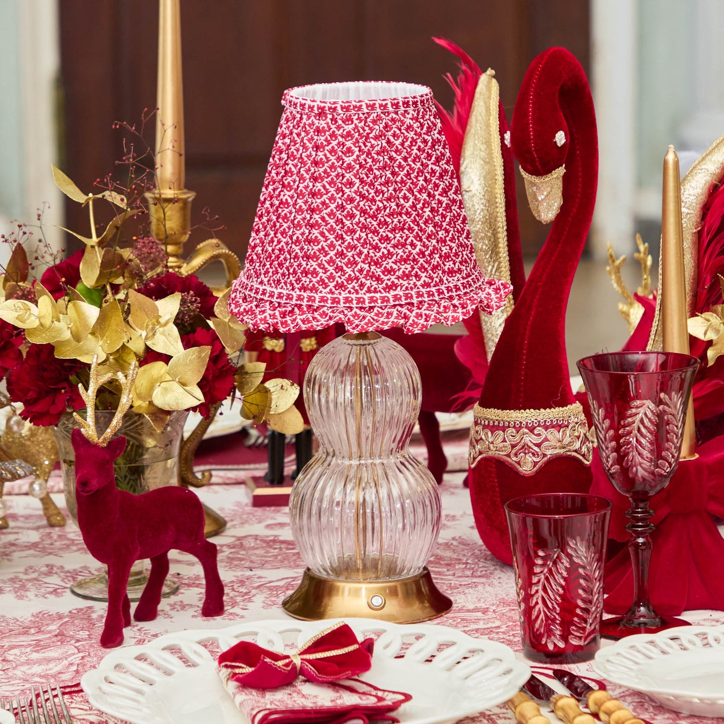 Red Lotus Ruffle Lampshade (18cm)