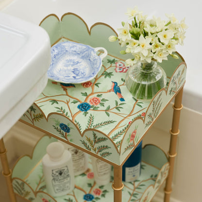 Green Chinoiserie Tiered Side Table
