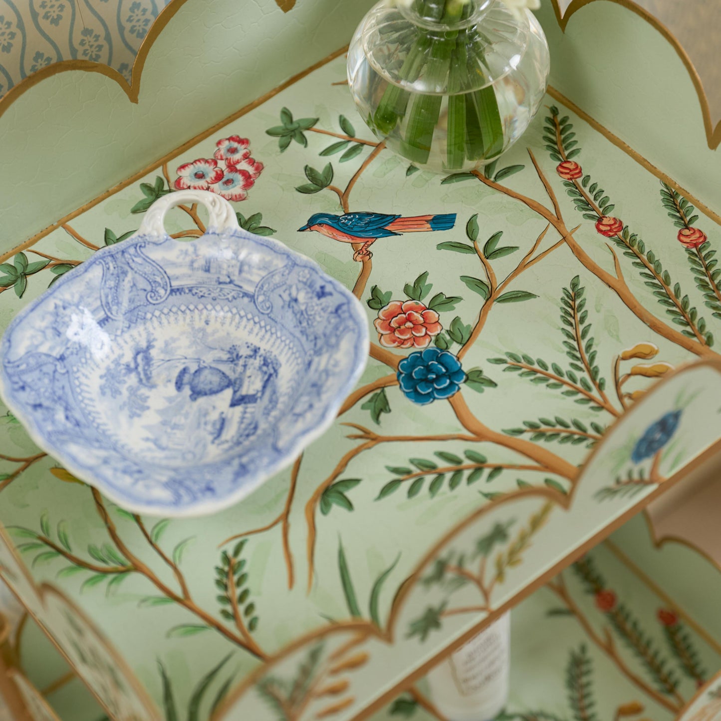 Green Chinoiserie Tiered Side Table