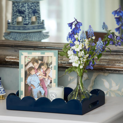 Navy Blue Small Scalloped Lacquer Tray