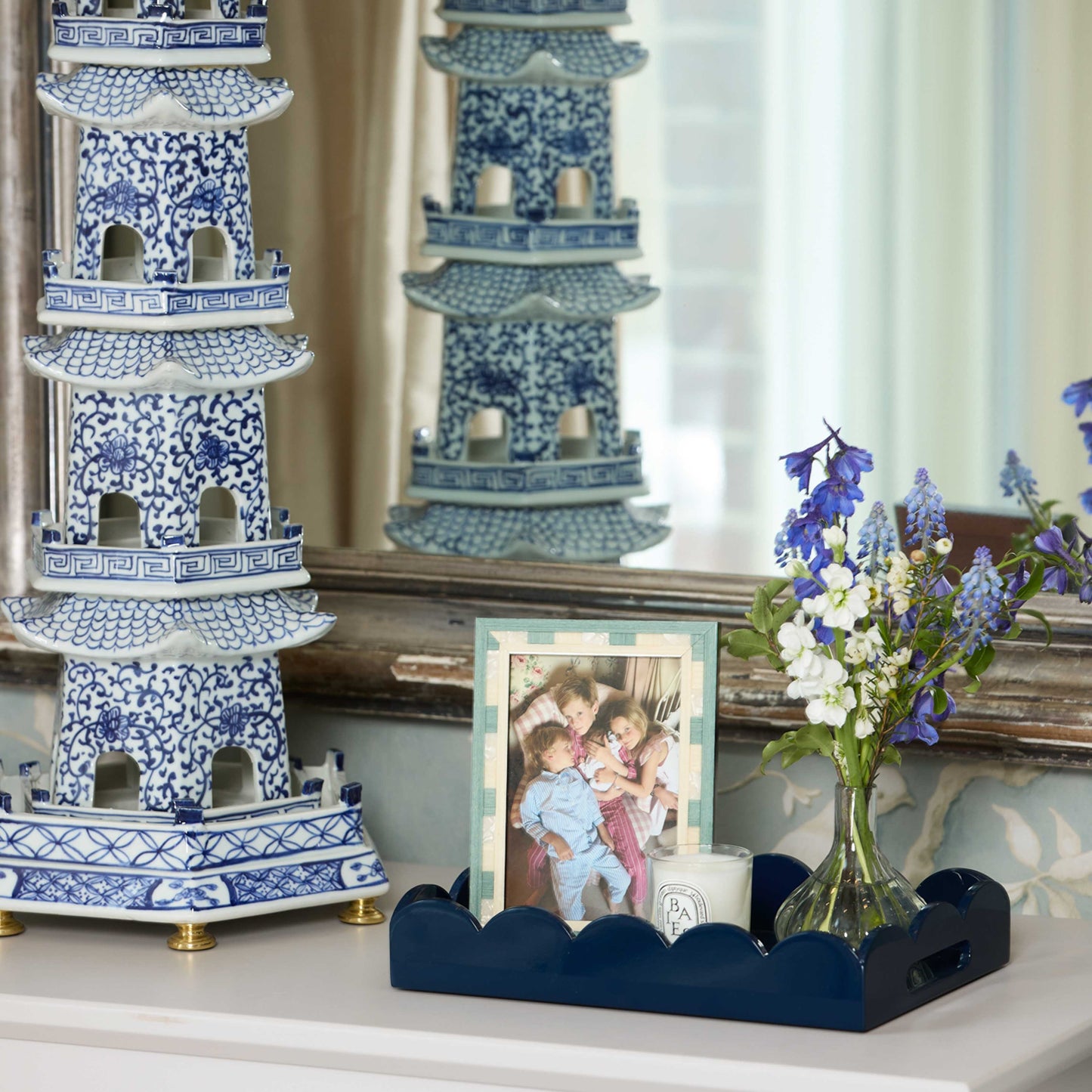 Navy Blue Small Scalloped Lacquer Tray