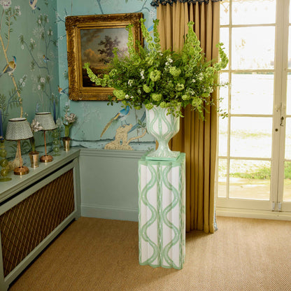 Green Floral Ikat Urn & Pedestal