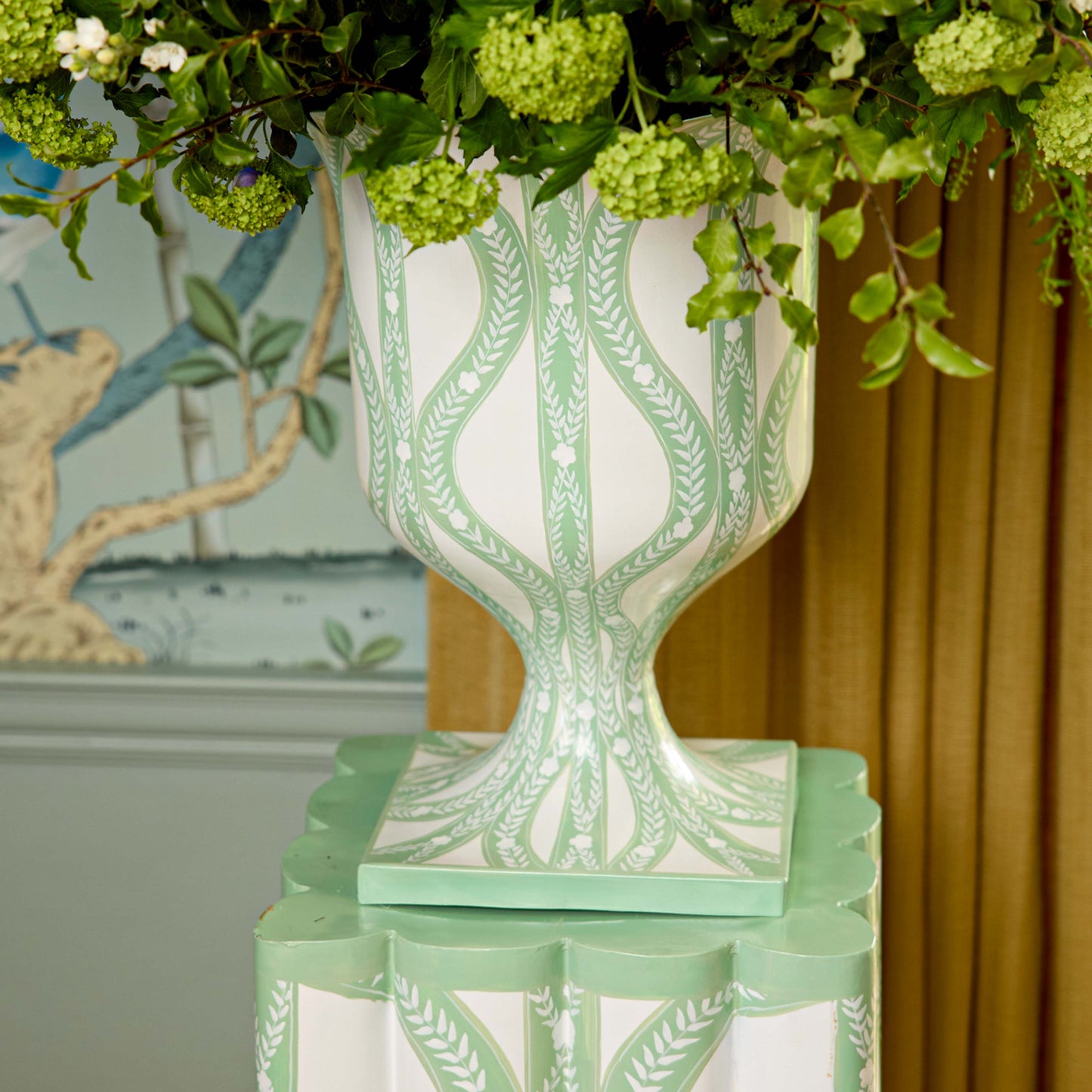 Green Floral Ikat Urn