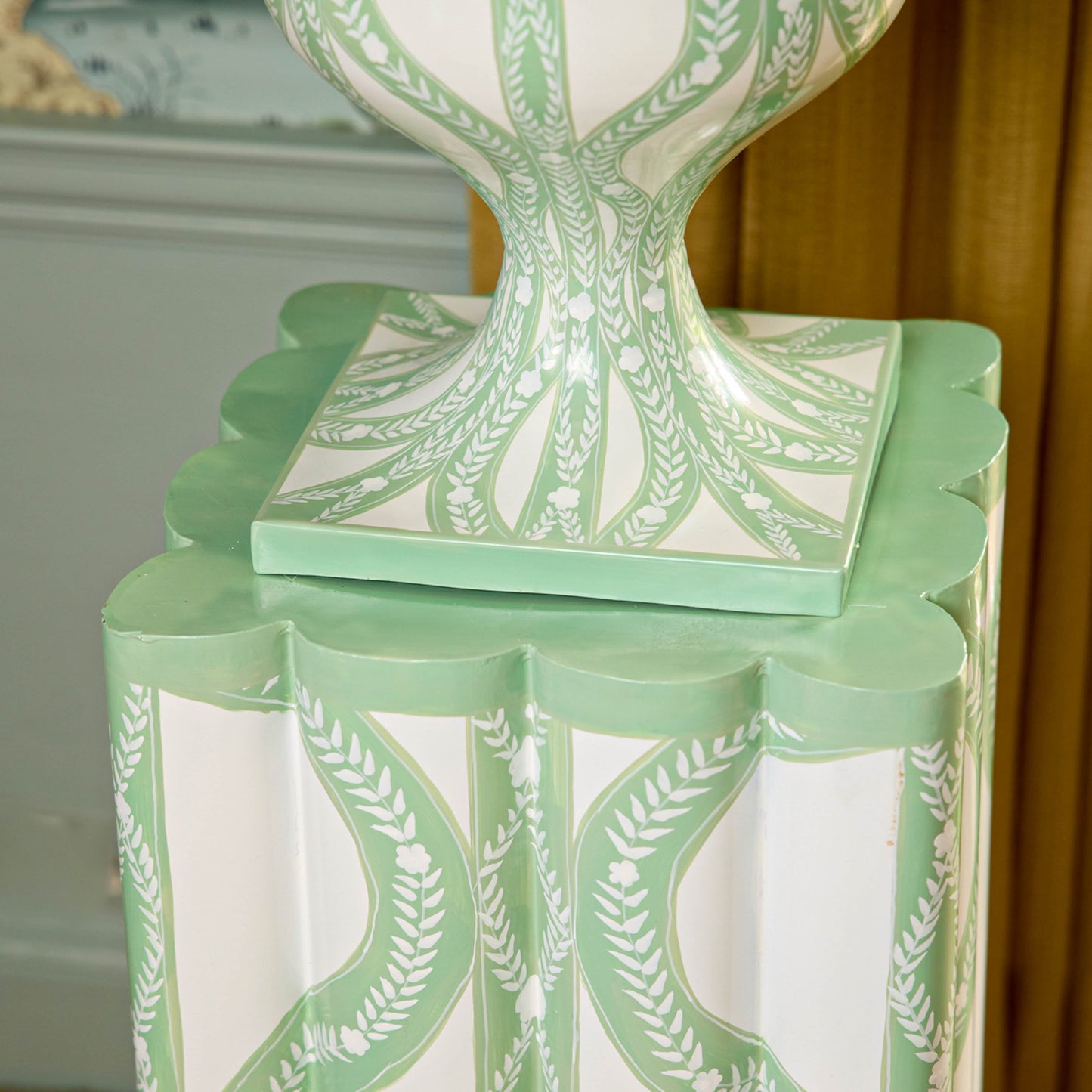 Green Floral Ikat Urn