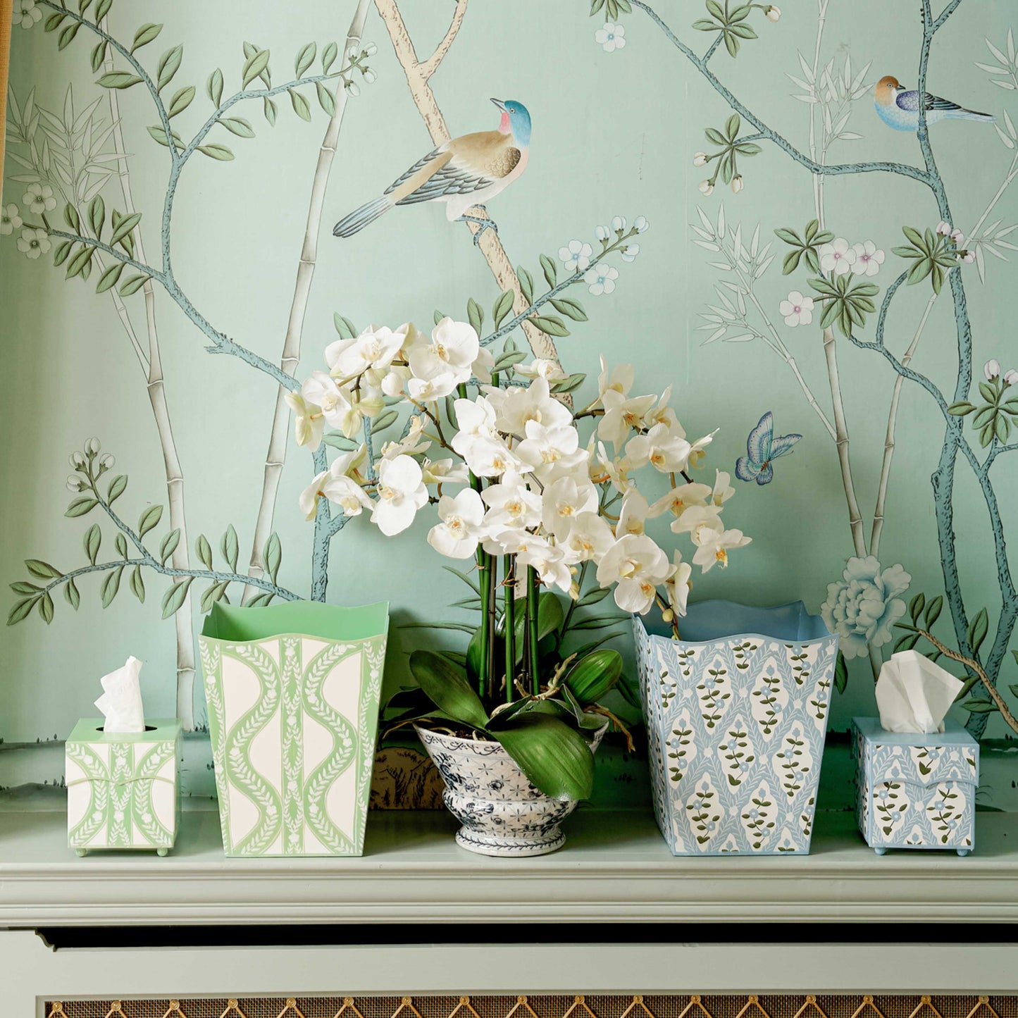 Green Floral Ikat Tissue Box