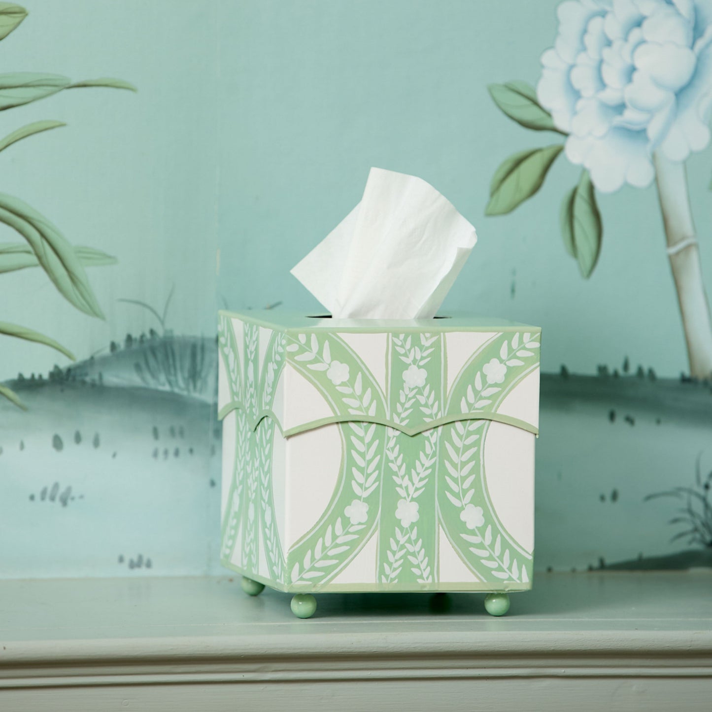 Green Floral Ikat Tissue Box