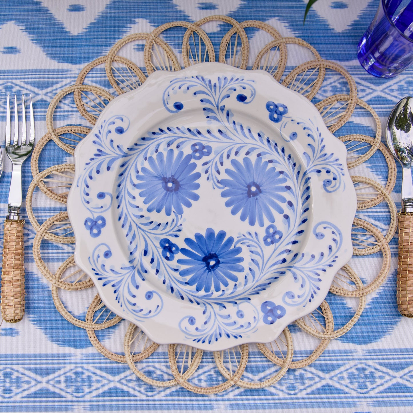 Blue Flowers Dinner & Starter Plates (Set of 8)